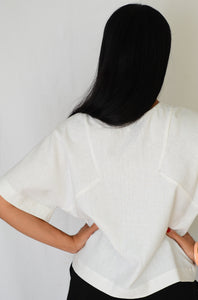 Back view of Kabuki Tee Sewing pattern worn by model