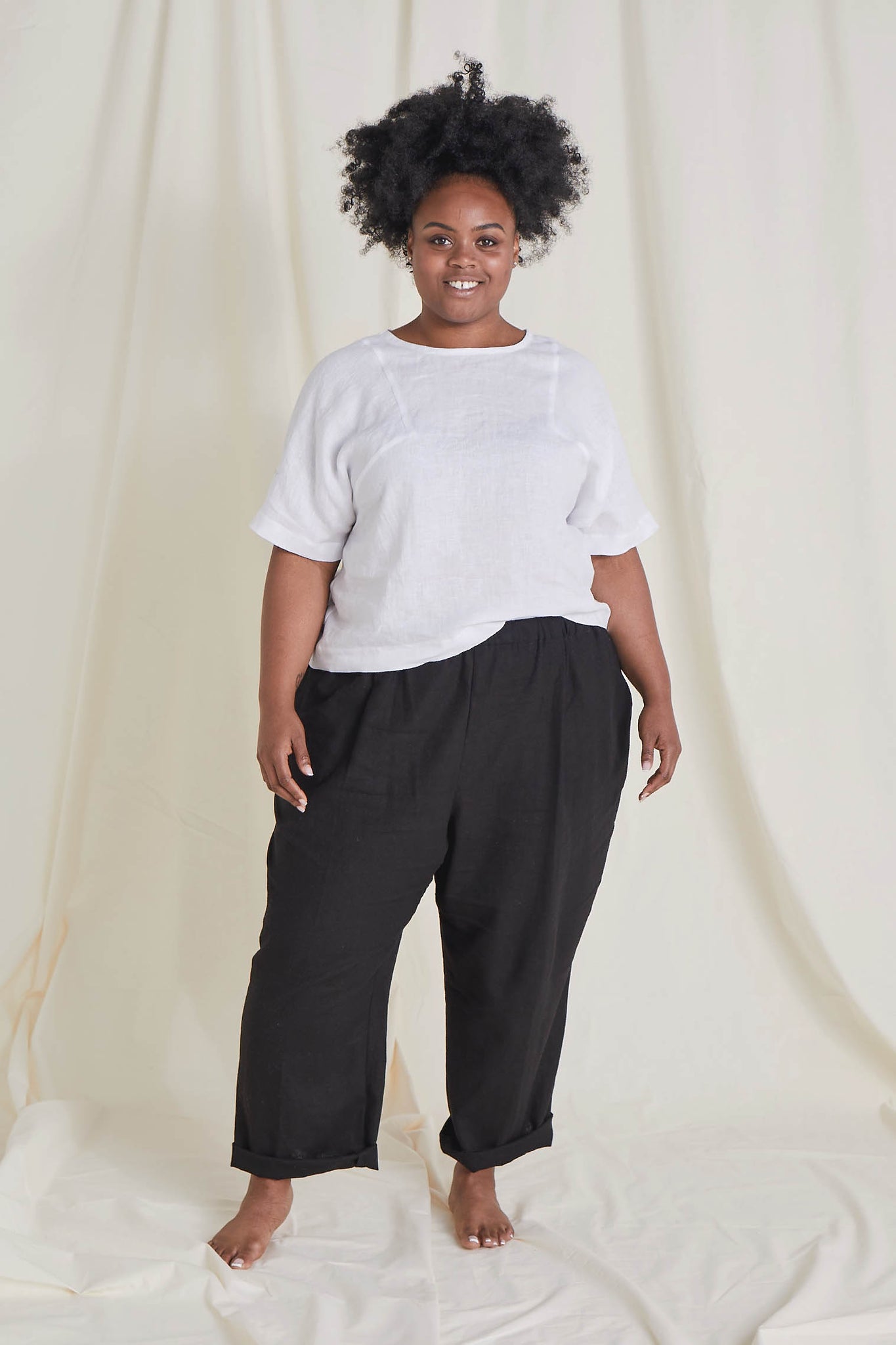 Womens Linen Trousers  Black White  in Plus Size  Simply Be
